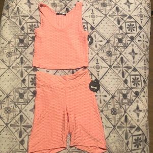 Pink Stretchy Active Two Piece Set